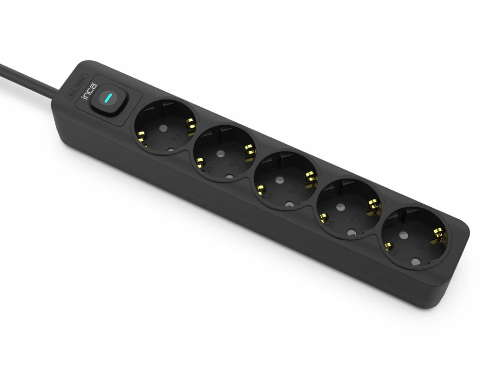 Inca INCA ilgintuvas IPW-44SY 5 lizdų, su LED apšvietimu. Juoda 1,5 m