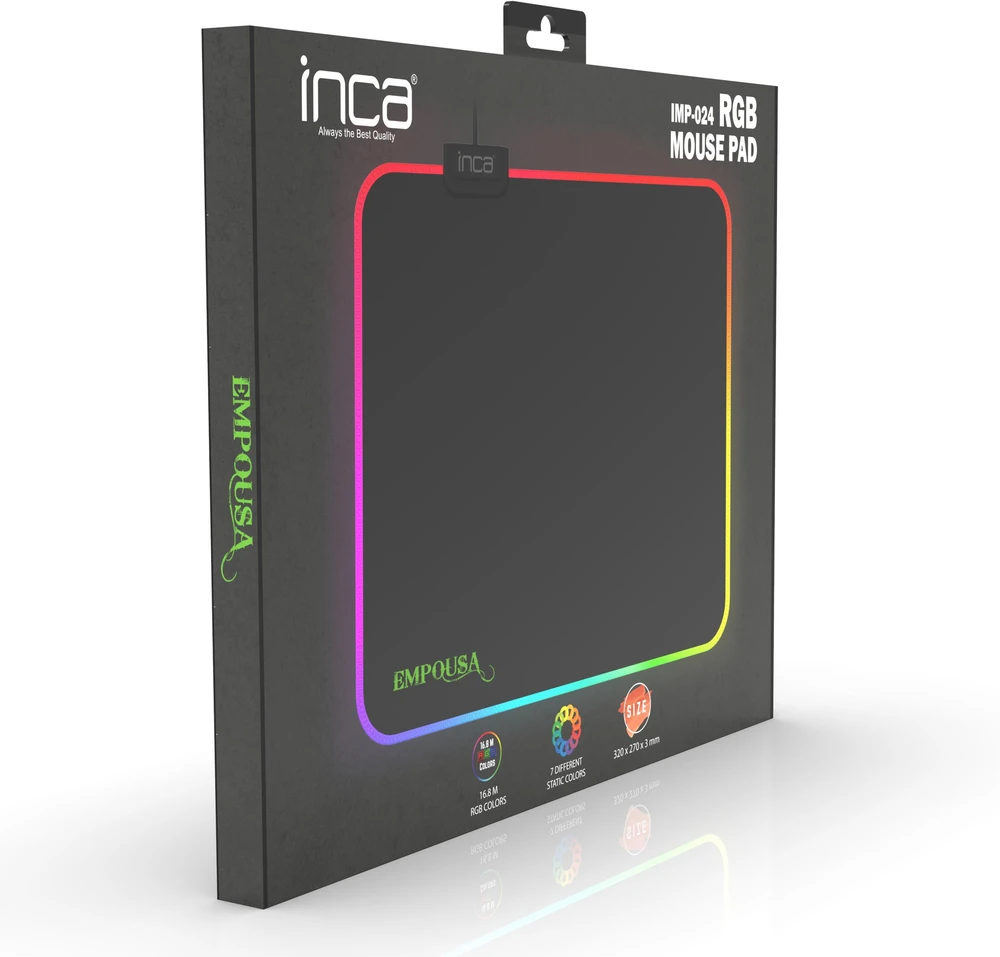 Kilimėlis Inca Gaming Speed 320x270x3 mm RGB 7 LED Juodas (IMP-024)