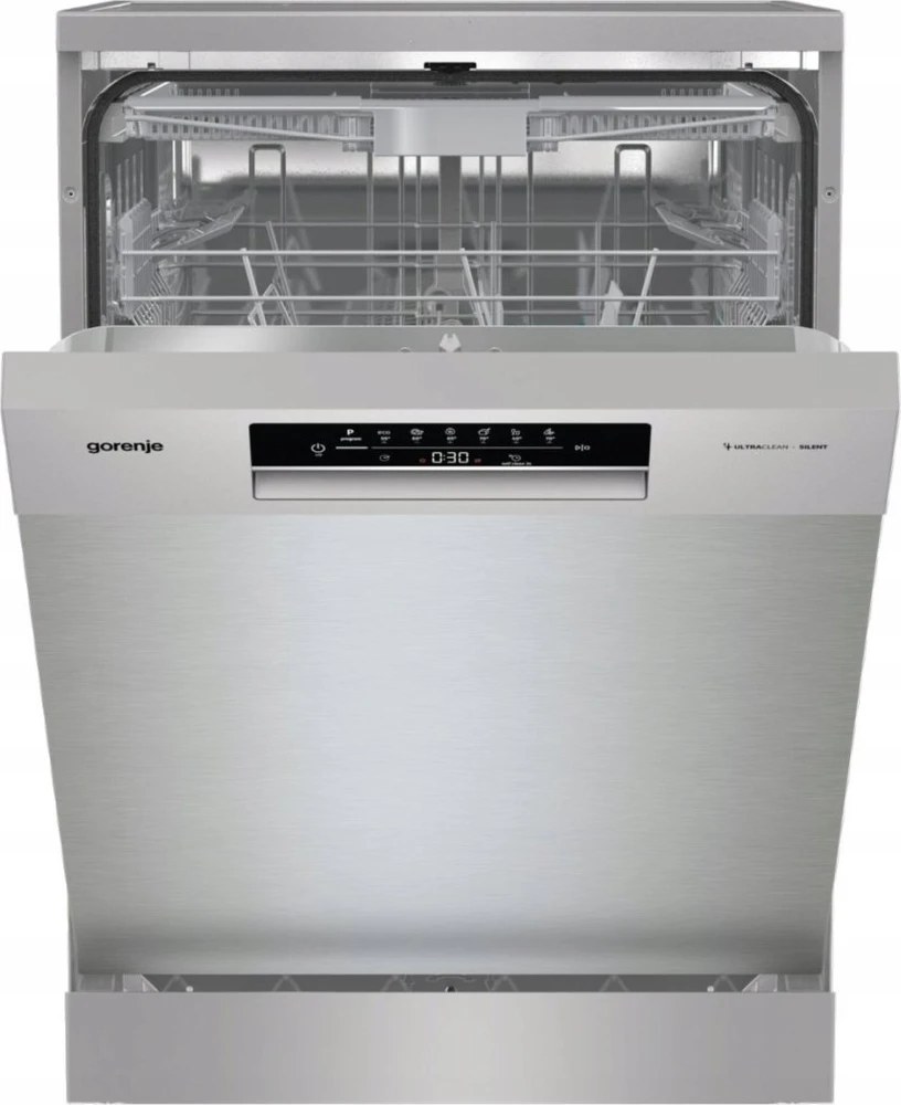 Indaplovė Gorenje GS643E90X | Pastatoma | Plotis 59.9 cm | 6 programos | E klasė| Ekranas | AquaStop funkcija | Sidabrinė