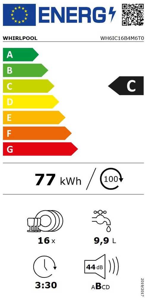Indaplovė Whirlpool WH6IC16B4M6T0 | Įmontuojamas | Plotis 60 cm | Indų komplektų skaičius: 16 | Programų skaičius: 10 | Energijos vartojimo efektyvumo klasė: C | Ekranas | Juoda