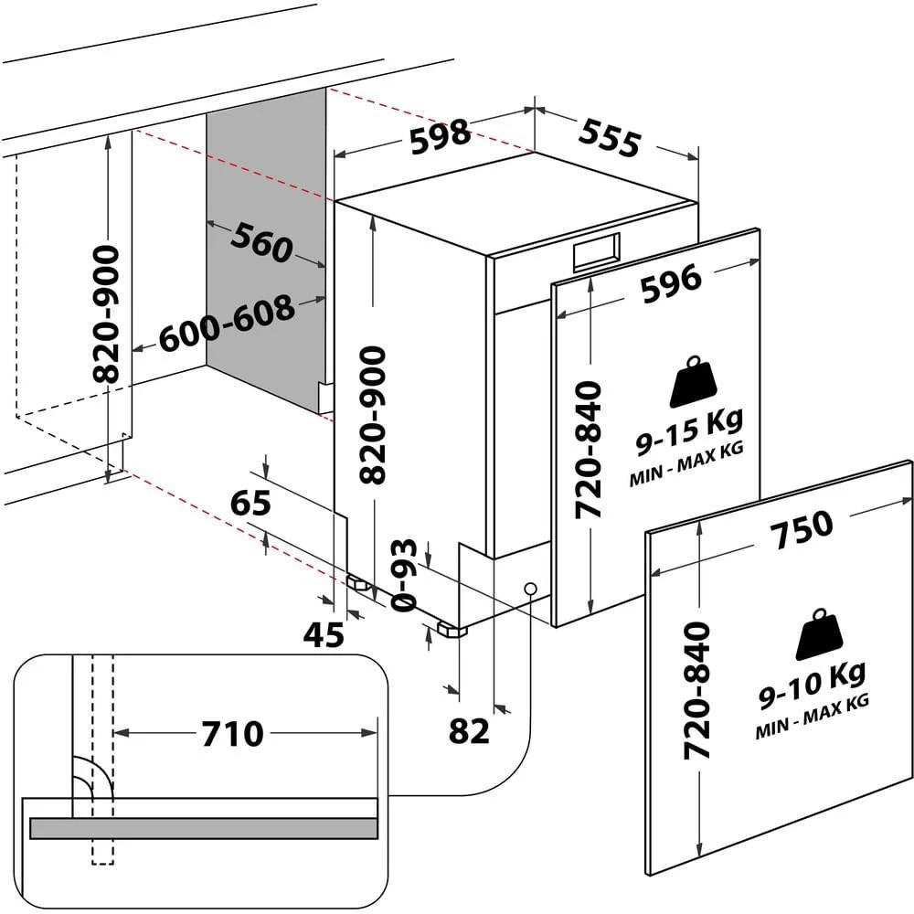 Whirlpool Indaplovė | WH8IC15B4M6LHC0 | Built-in | Plotis 60 cm | Number of place settings 15 | Number of programs 10 | Energy efficiency class C | Ekranas | Juodas
