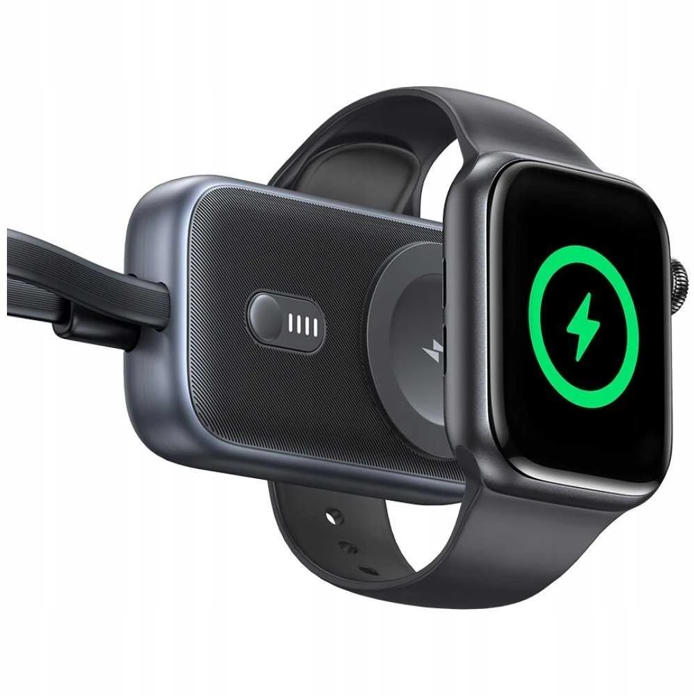 Indukcinis įkroviklis „Apple Watch Usams CD245 2-in-1“ su 1200 mAh išorine baterija + USB-C laidu, titano spalvos