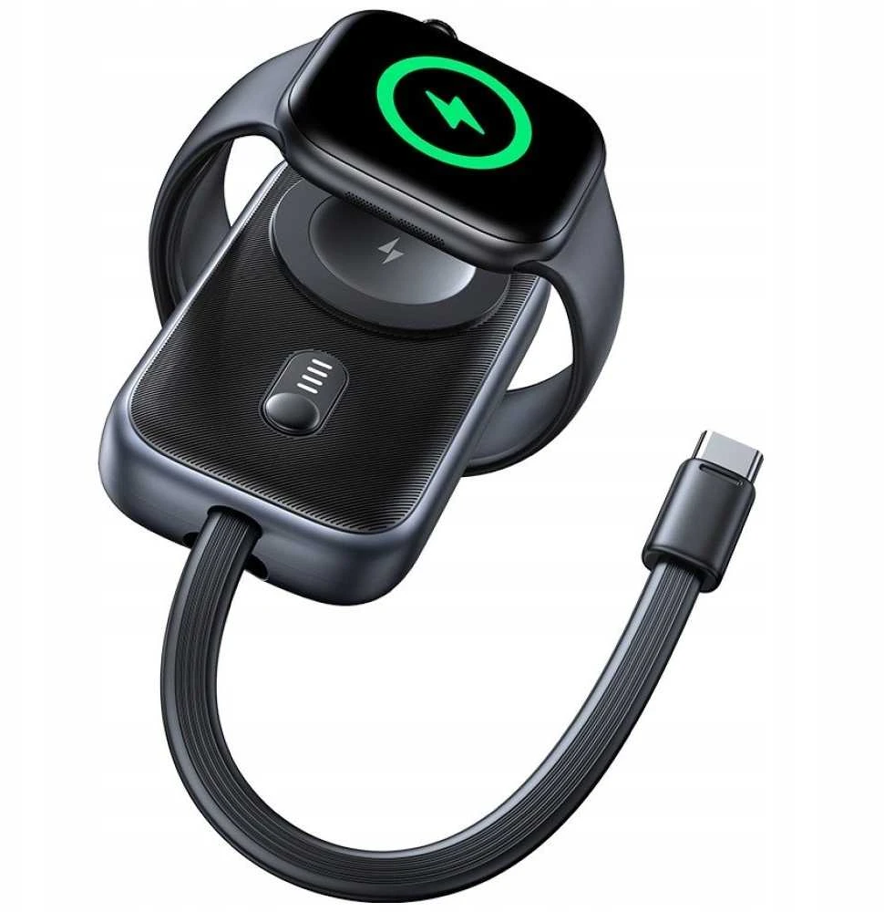 Indukcinis įkroviklis „Apple Watch Usams CD245 2-in-1“ su 1200 mAh išorine baterija + USB-C laidu, titano spalvos