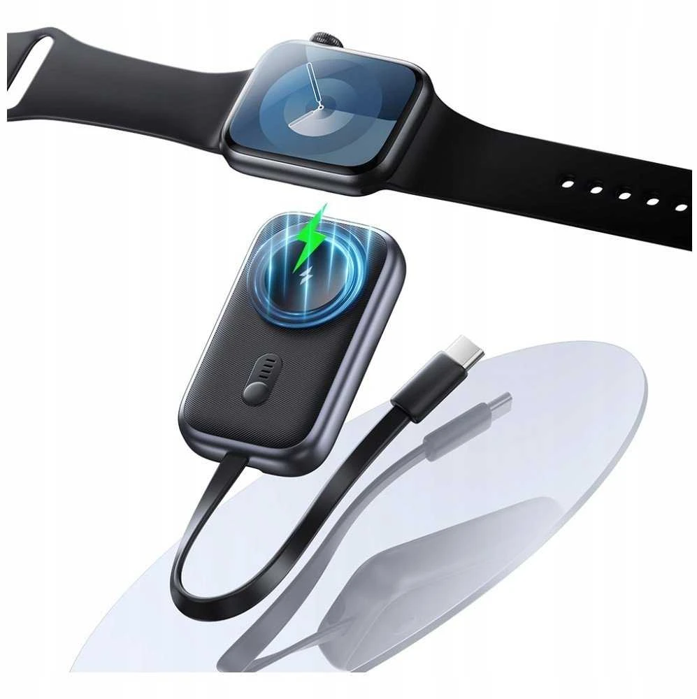 Indukcinis įkroviklis „Apple Watch Usams CD245 2-in-1“ su 1200 mAh išorine baterija + USB-C laidu, titano spalvos