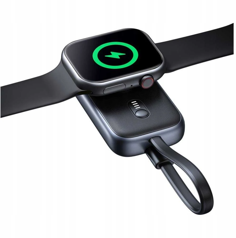 Indukcinis įkroviklis „Apple Watch Usams CD245 2-in-1“ su 1200 mAh išorine baterija + USB-C laidu, titano spalvos