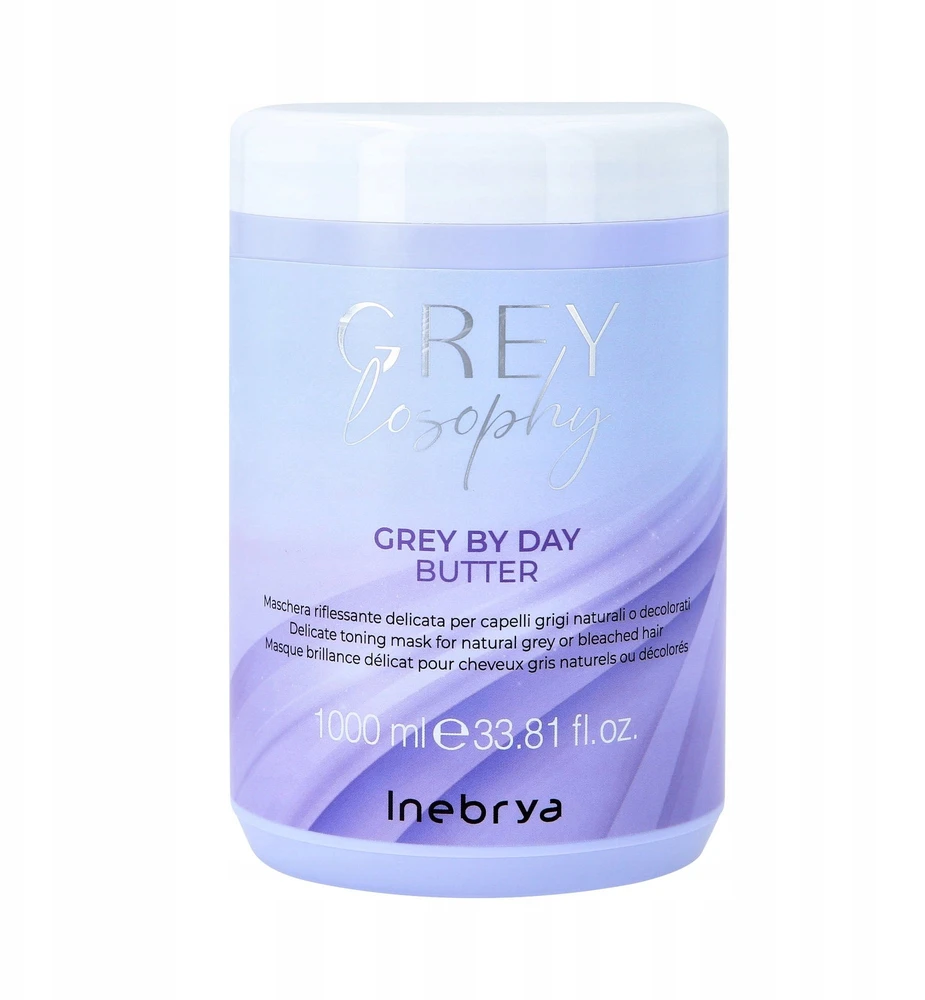 Inebrya GREYlosophy Pilkas By Day Butter tonuojanti kaukė natūraliai žiliems / balintiems plaukams, 1000 ml