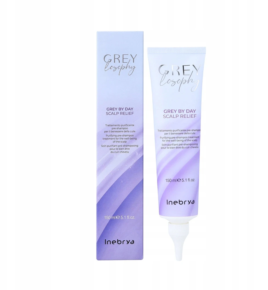 Inebrya GREYlosophy Pilkas By Day Scalp Relief giliai valanti priemonė galvos odai prieš šampūną, 150 ml