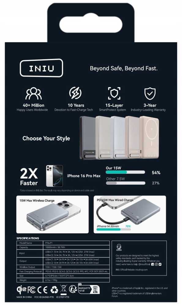 Iniu MagPro Slim 10K sidabrinė