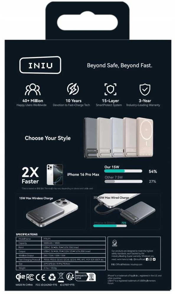 Iniu MagPro Slim 5K juoda