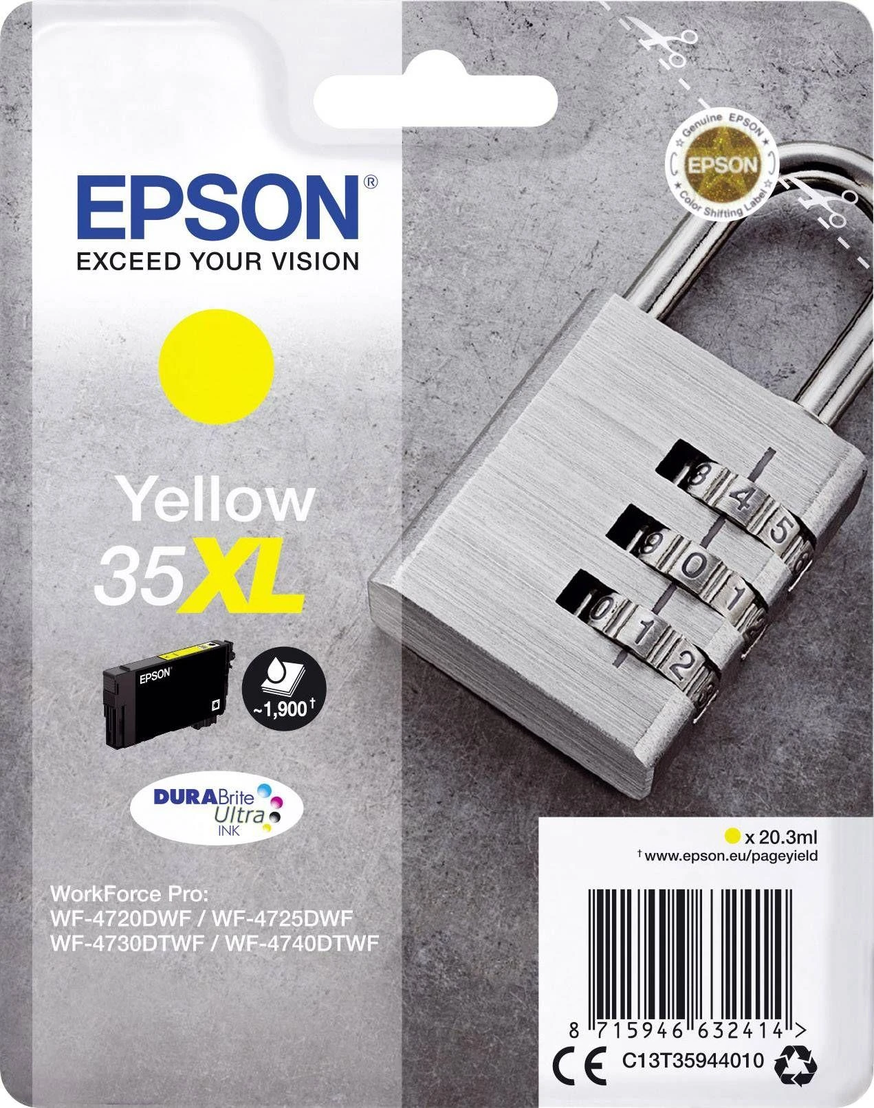 Epson Padlock C13T35944010 rašalo kasetė Originalus Geltona 1 vnt
