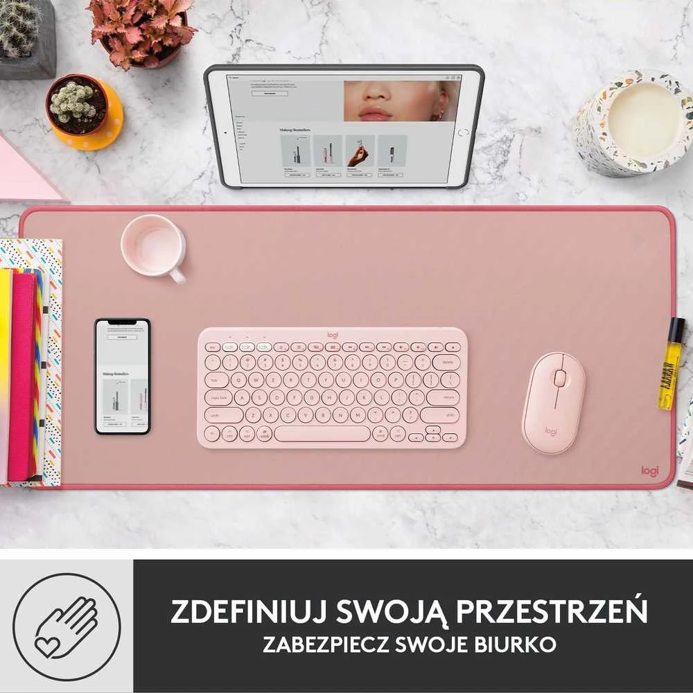 Pelės kilimėlis LOGITECH Desk Mat Studio Series, Tamsiai rožinė spalva