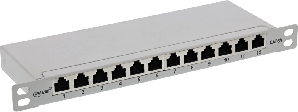 InLine® 10'' pach panel Cat.6A 0.5U 12 prievadų, šviesiai pilkas, RAL7035