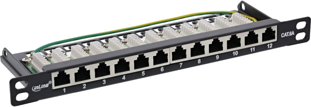 InLine® 10'' pach panel Cat.6A 0.5U 12 prievadų, juodas RAL9005
