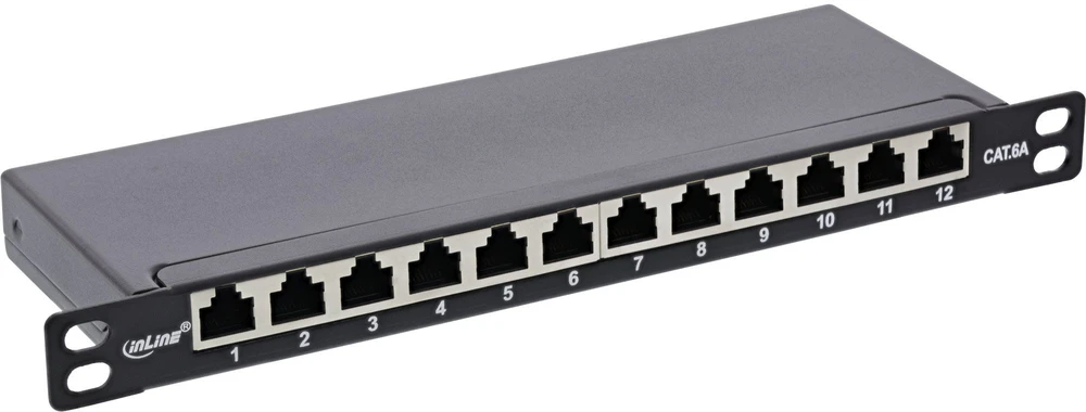 InLine® 10'' pach panel Cat.6A 0.5U 12 prievadų, juodas RAL9005
