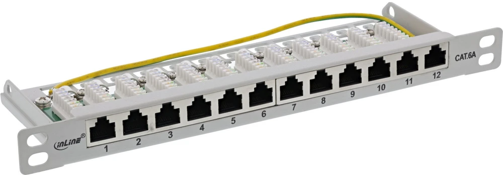 InLine® 10'' pach panel Cat.6A 0.5U 12 prievadų, šviesiai pilkas, RAL7035