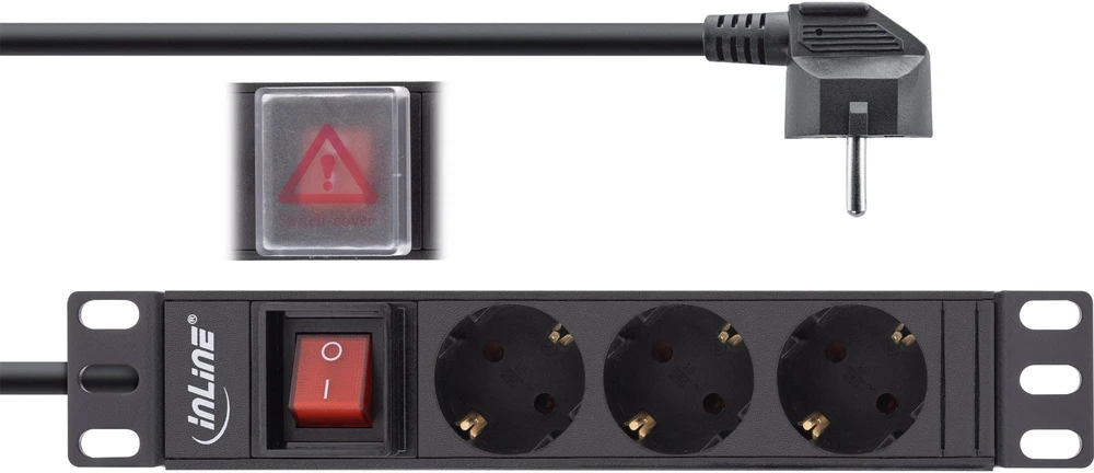 InLine® 10'' PDU, 3 lizdų apsauginis kištukinis blokas, su jungikliu, 2 m, juodas
