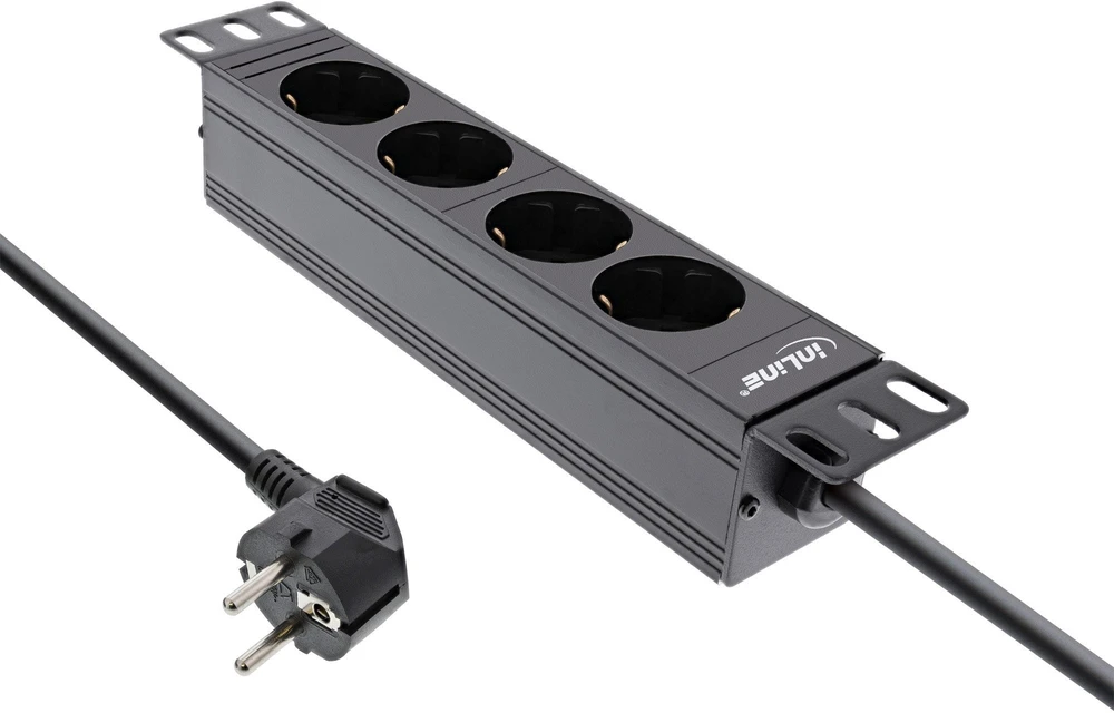 InLine® 10'' PDU, 4 lizdų apsauginis skirstytuvas, be jungiklio, 2 m, juodas