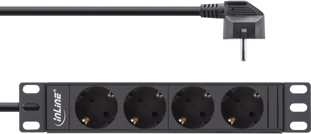 InLine® 10'' PDU, 4 lizdų apsauginis skirstytuvas, be jungiklio, 2 m, juodas