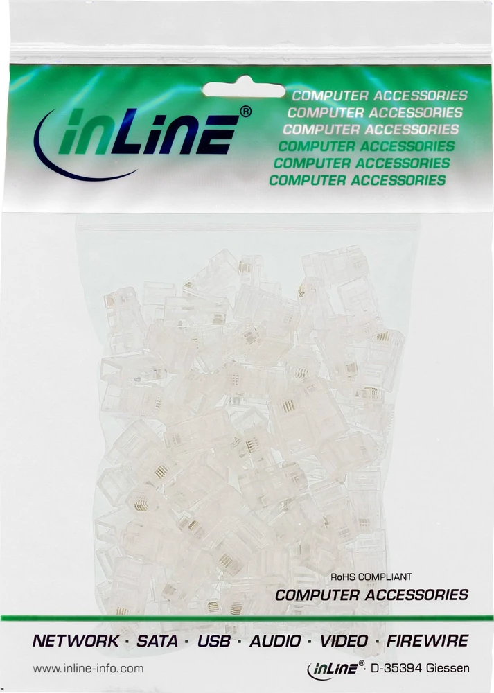 „InLine ®“ 100 vnt. modulinis kištukas 8P4C RJ45, skirtas užspaudžiamiems prie juostinio ISDN kabelio