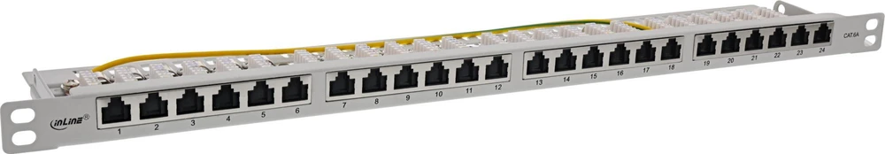InLine® 19'' pach panelė Cat.6A 0,5 U 24 prievadų, su apsauga nuo dulkių, pilka