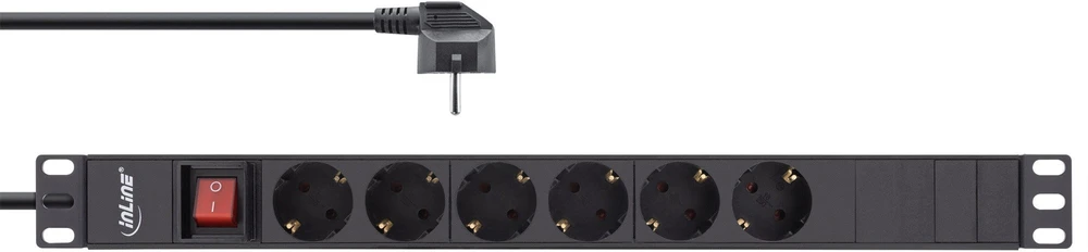 InLine® 19'' lizdų blokas, 6 vietų apsauginis kontaktas, su jungikliu, 2 m, juodas