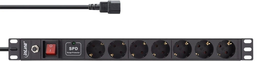 InLine® 19'' lizdų blokas, 7 vietų, apsauga nuo viršįtampių ir perkrovos, jungiklis