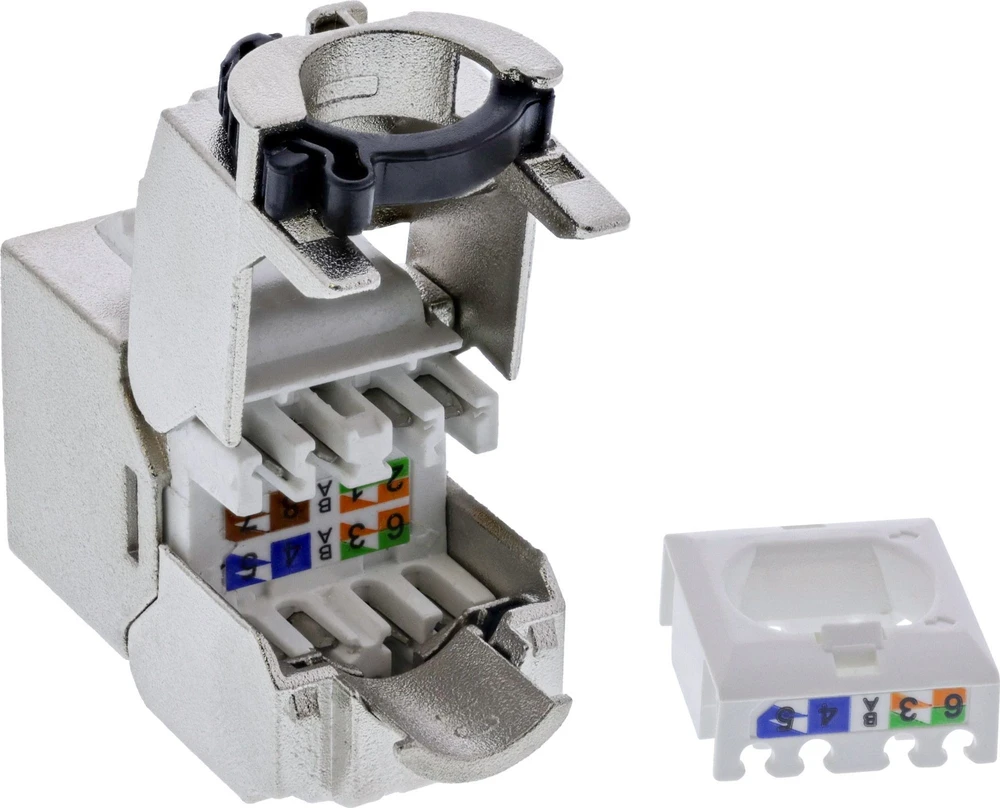 InLine 24vnt. Bulk-Pack InLine® Keystone RJ45 lizdas plonas, SNAP-In, Cat.6A, integruotas kabelis