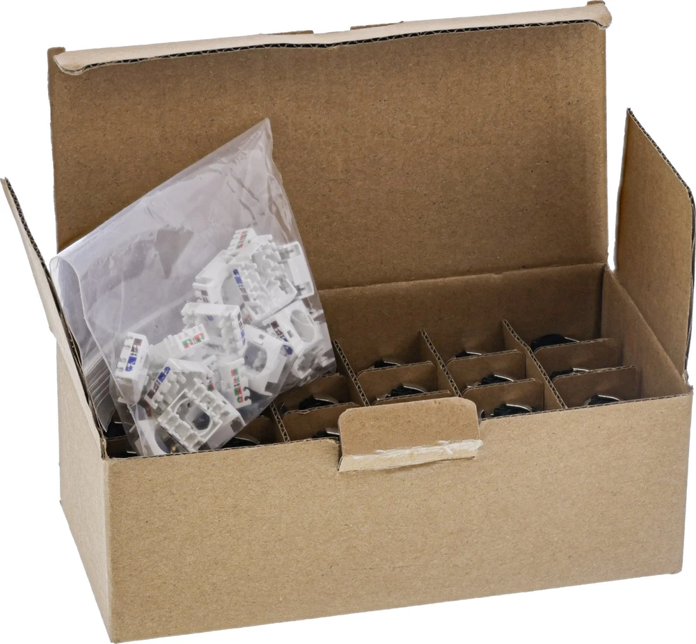 InLine 24vnt. Bulk-Pack InLine® Keystone RJ45 lizdas plonas, SNAP-In, Cat.6A, integruotas kabelis