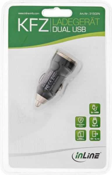 Įkroviklis InLine 31502N 2x USB-A 3.1 A (31502N)