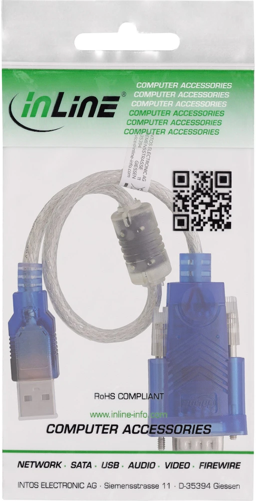 InLine Adapteris USB į RS-232 su feritu, A tipo kištukas į 9 kontaktų Sub D
