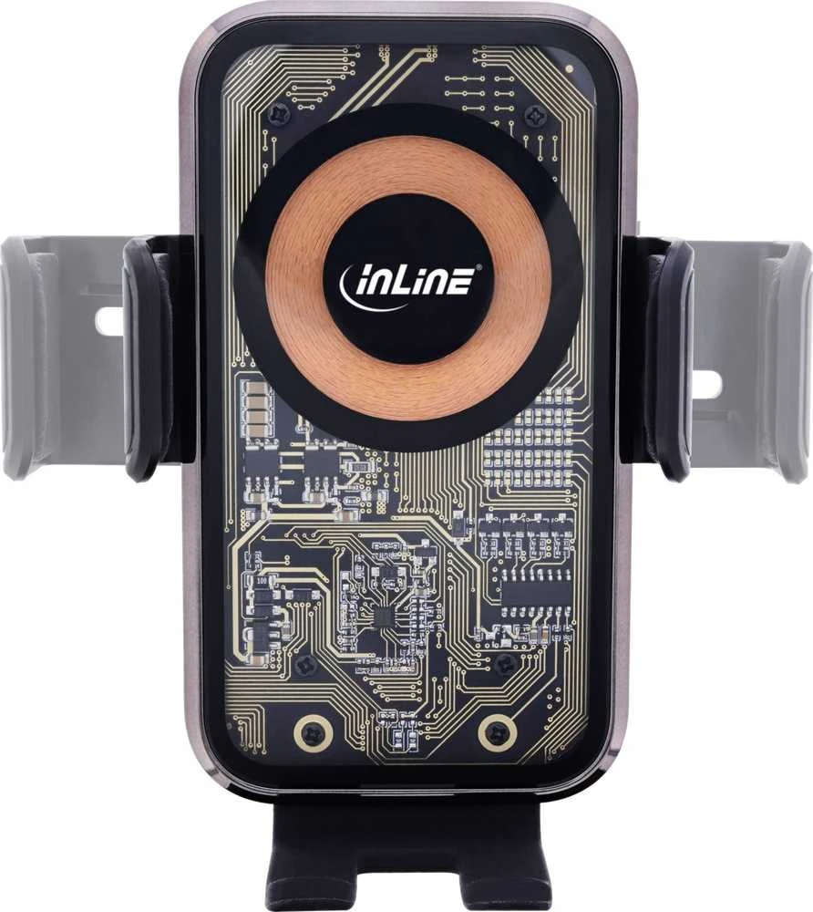 InLine® automobilinis išmaniojo telefono laikiklis, ONE TOUCH QI 2, universalus, belaidis įkroviklis