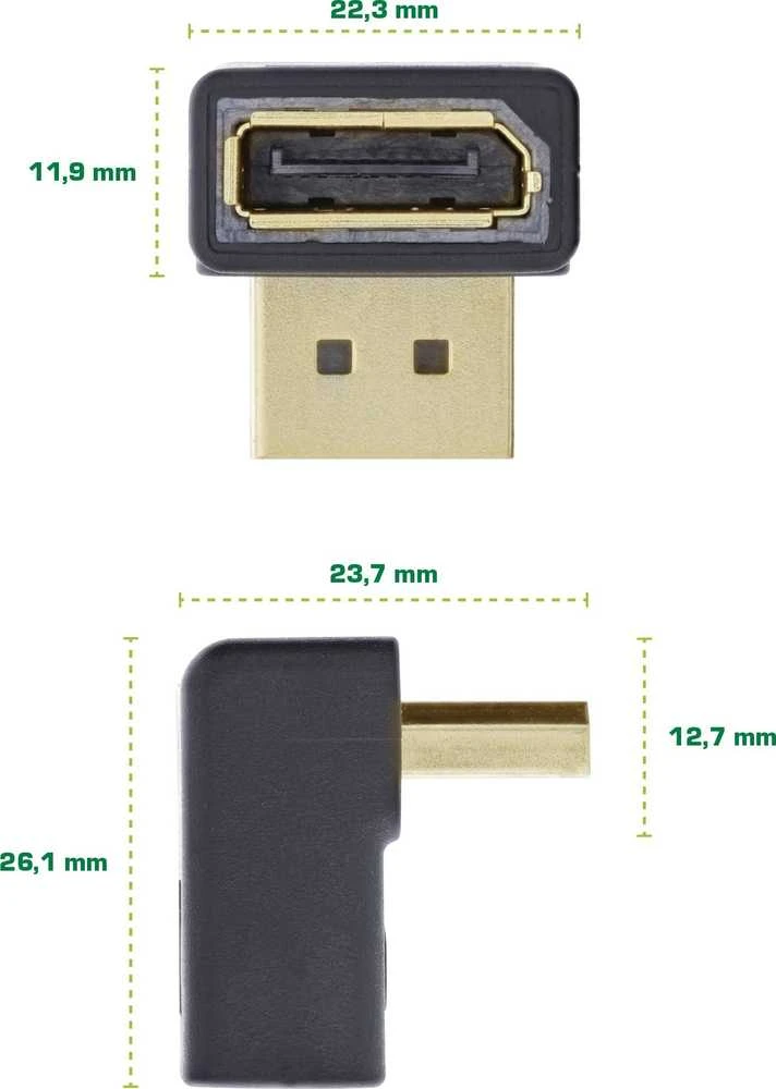 Adapteris AV InLine® DisplayPort adapteris, DisplayPort kištukinis/moteris į viršų nukreiptas