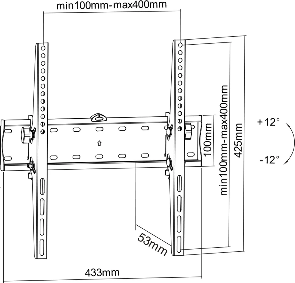 InLine® Basic sieninis laikiklis su pakreipimu, plokščiaekraniam televizoriui 81-140 cm (32-55''), maks. 40 kg