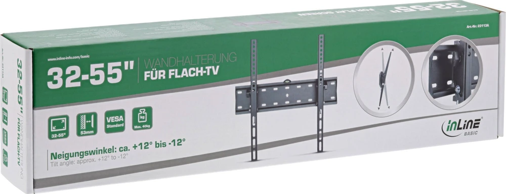 InLine® Basic sieninis laikiklis su pakreipimu, plokščiaekraniam televizoriui 81-140 cm (32-55''), maks. 40 kg