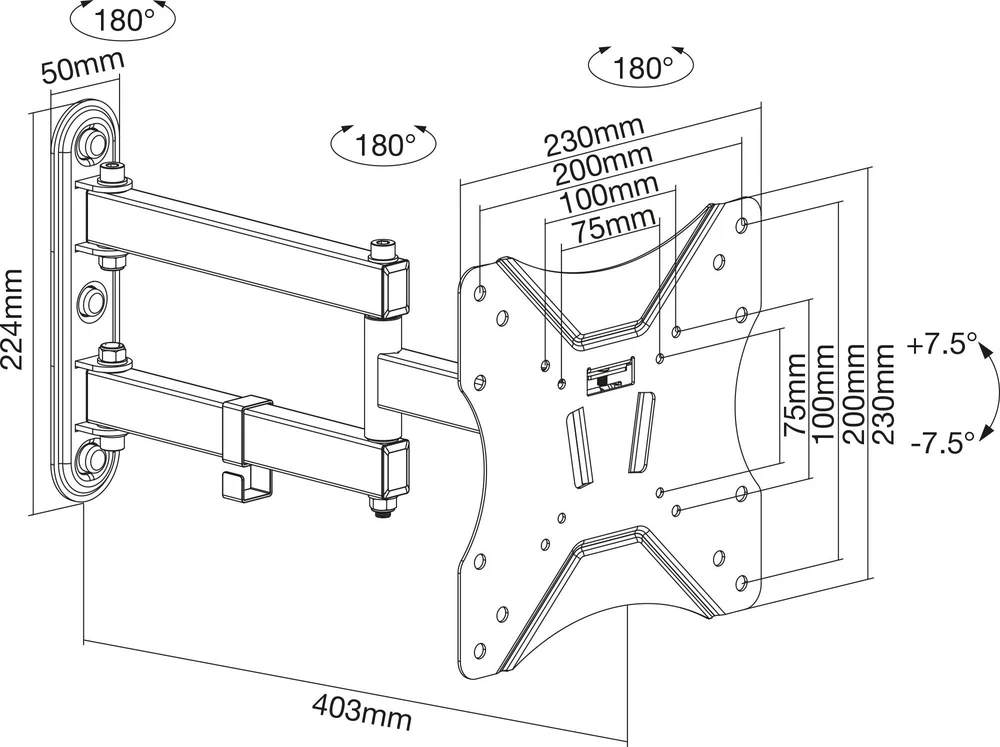 InLine® Basic sieninis laikiklis, plokščiaekraniam televizoriui 58-107 cm (23-42''), atstumas nuo sienos iki 40 cm, maks. 25 kg