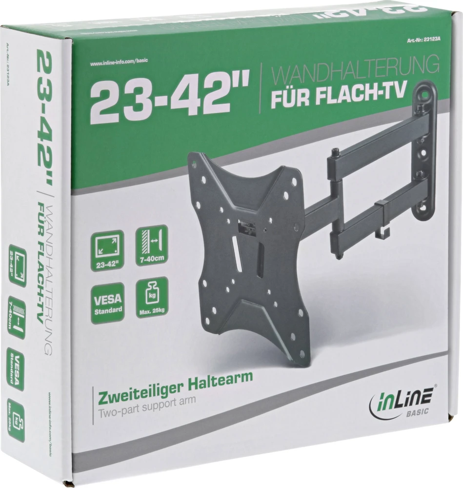 InLine® Basic sieninis laikiklis, plokščiaekraniam televizoriui 58-107 cm (23-42''), atstumas nuo sienos iki 40 cm, maks. 25 kg