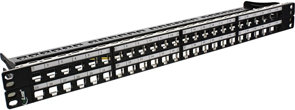 InLine® Tuščias pataisų skydas 19'' 48 prievadų RJ45 Keystone moduliams 1U juodas