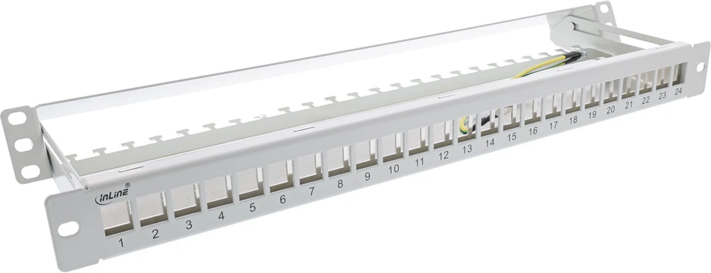 InLine® Tuščias pachpanelis su ištraukiamu 19'' 24 prievadų 1U šviesiai pilkas RAL7035