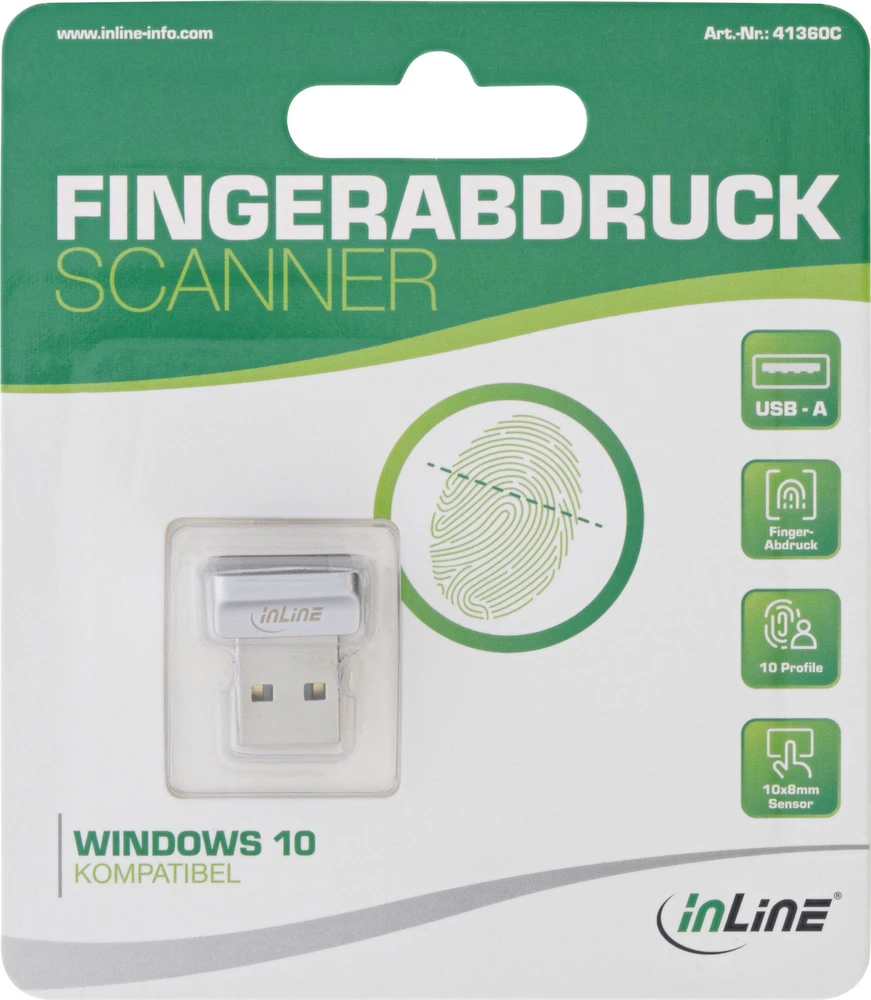 InLine brūkšninių kodų skaitytuvas InLine® USB pirštų atspaudų skaitytuvas / skaitytuvas, suderinamas su Windows Hello