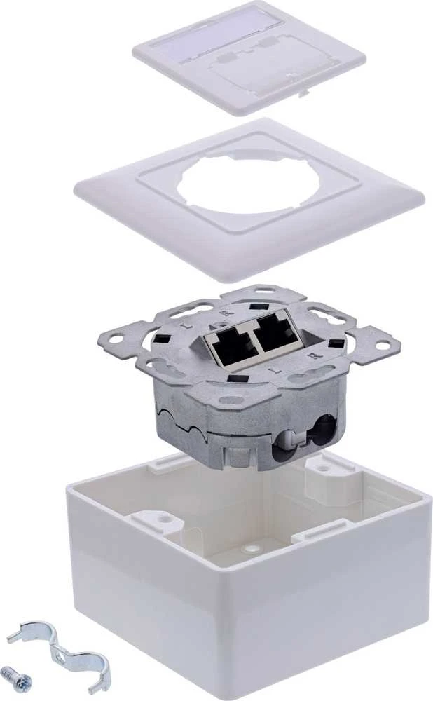 InLine® Cat.6A jungties dėžutė, 2x RJ45 lizdas, RAL9010, balta