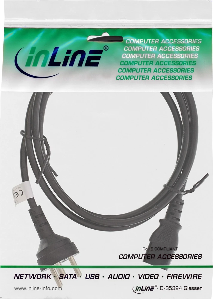 InLine® Danijos maitinimo kabelis, juodas, 3m