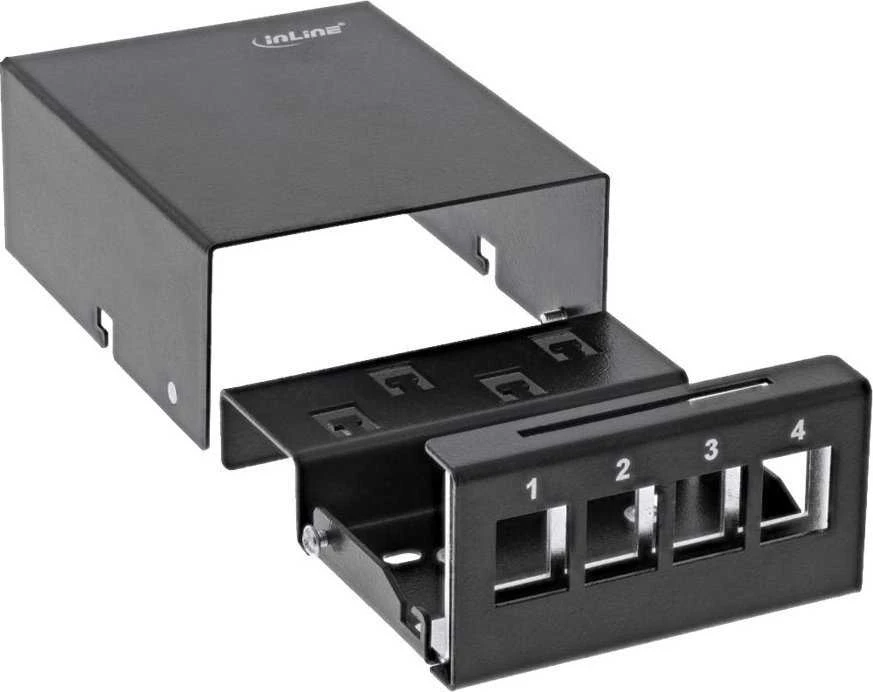„InLine®“ darbalaukio konsolidavimo taškų dėžutė, 4 vnt. „Keystone“ RJ45, metalas, juodas RAL9005