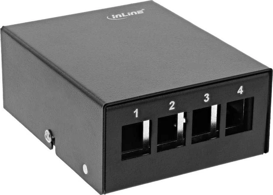 „InLine®“ darbalaukio konsolidavimo taškų dėžutė, 4 vnt. „Keystone“ RJ45, metalas, juodas RAL9005