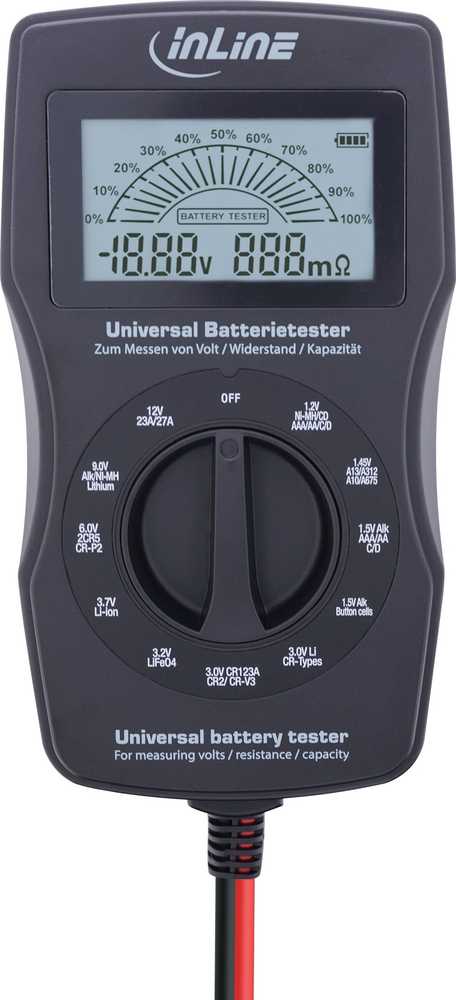 InLine® Universalus baterijų testeris, matavimo prietaisas su LCD ekranu