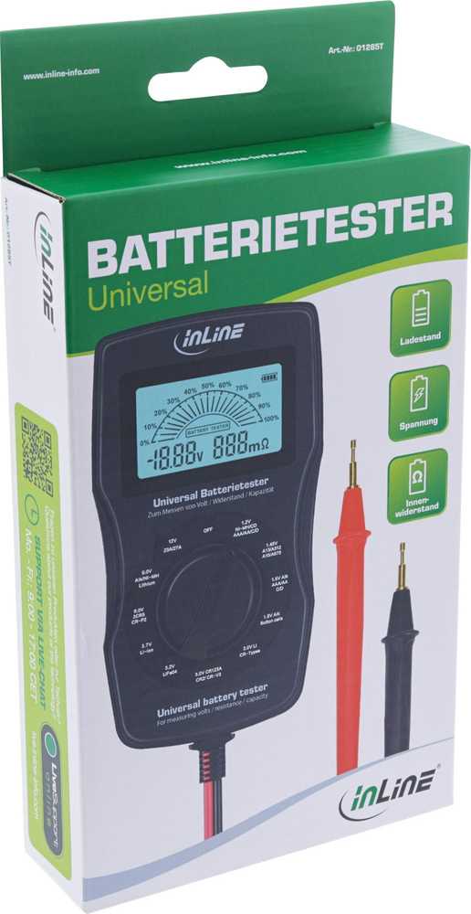 InLine® Universalus baterijų testeris, matavimo prietaisas su LCD ekranu