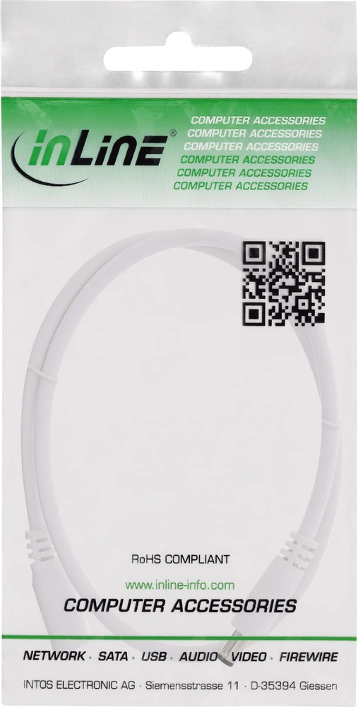 InLine® DC extension cable, DC plug male/female 5.5x2.5mm, AWG 18, baltas, 3m