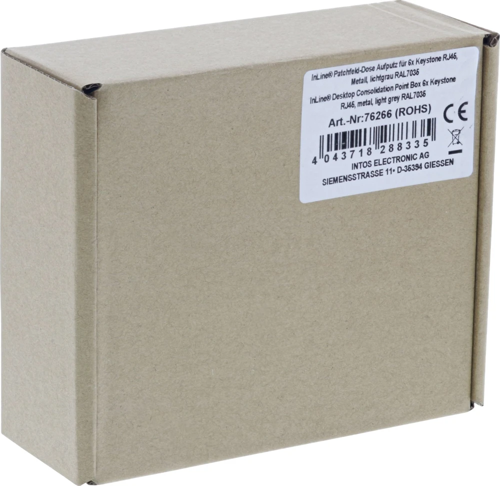 InLine® Desktop Consolidation Point Box 6x Keystone RJ45, metalas, šviesiai pilkas RAL7035