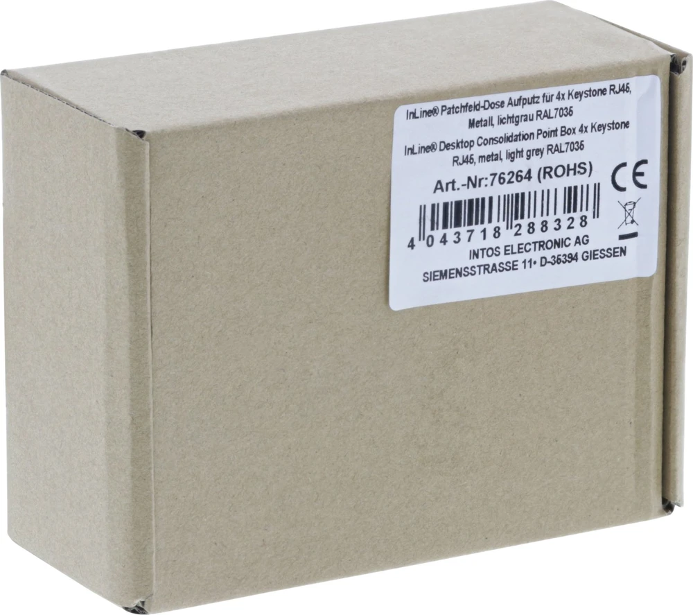 InLine® Desktop Consolidation Point Box 4x Keystone RJ45, metalinis, šviesus pilkas RAL7035