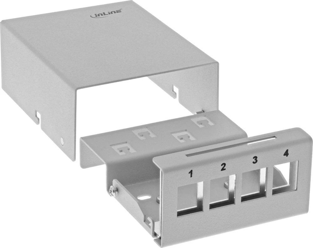 InLine® Desktop Consolidation Point Box 4x Keystone RJ45, metalinis, šviesus pilkas RAL7035