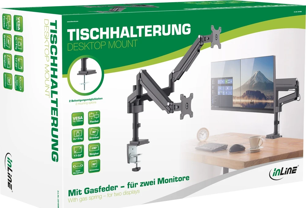 Laikiklis Inline Technology InLine 23160B monitoriaus svirtis dviem monitoriams